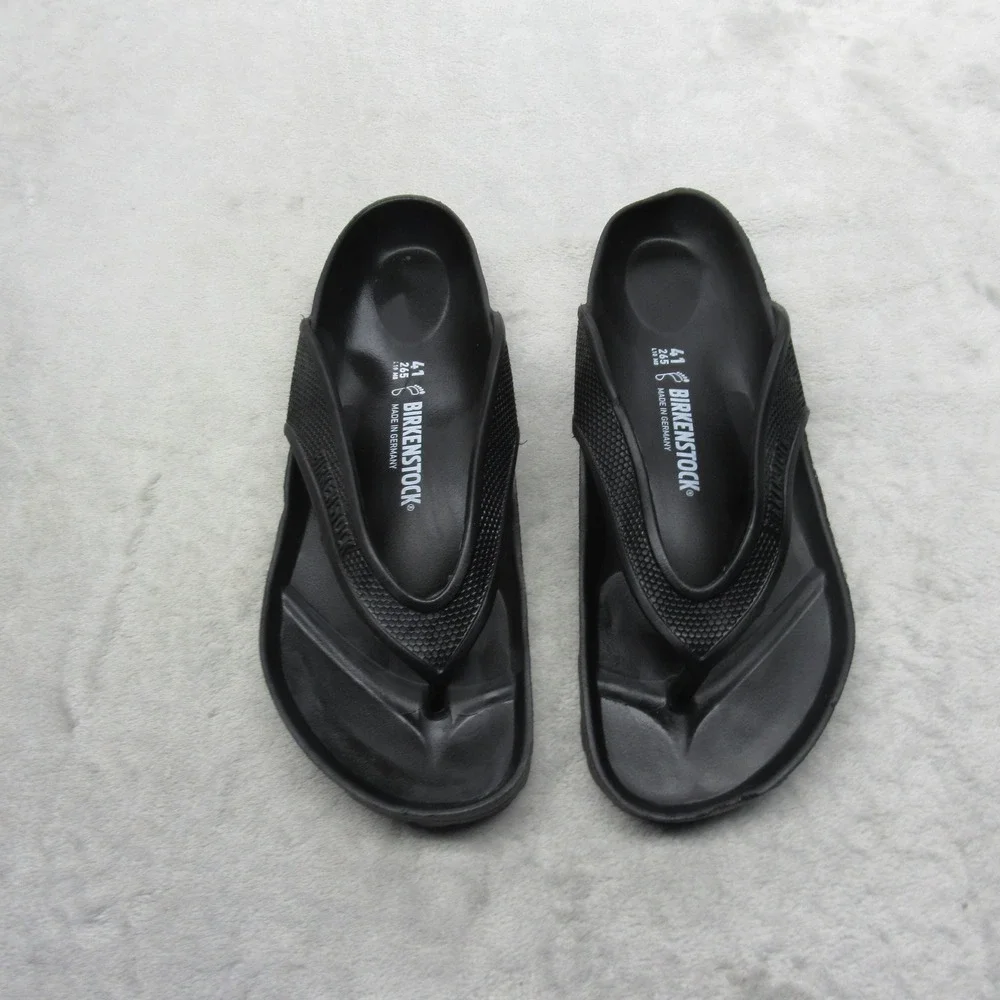 Birkenstock Flip Flops Unisex W10 M8 Thong Sandal Black Beach Summer Comfort EUC